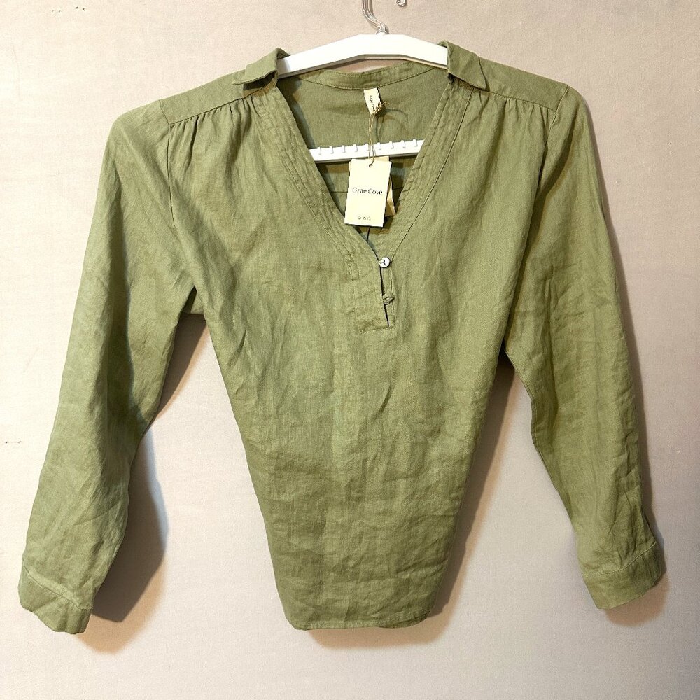 Grae Cove Linen Tunic Top Women Size (XXL) Sage Green Long Sleeve